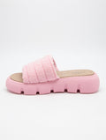 Cassis Pink Fluffy Platform Slide Sandals