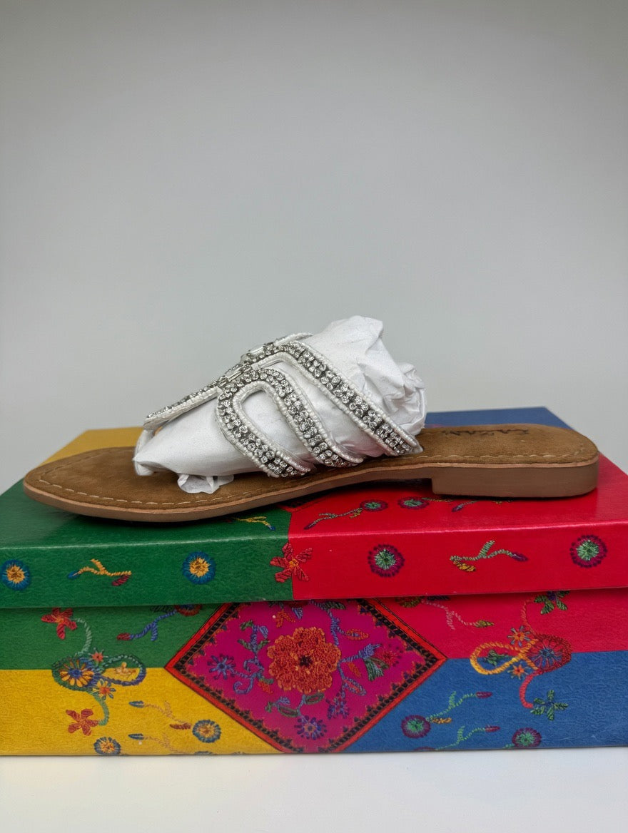 Lazamani Embellished Crystal & Pearl Flat Sandal
