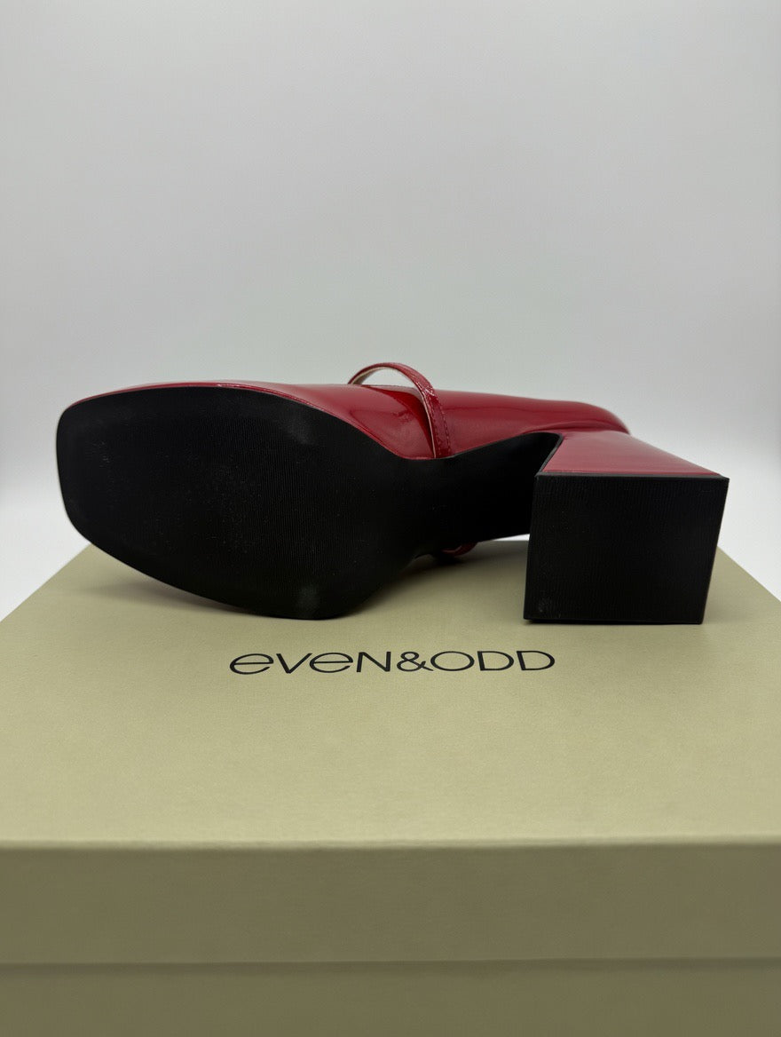 Even&Odd Red Patent Leather Mary Jane Platform Heels