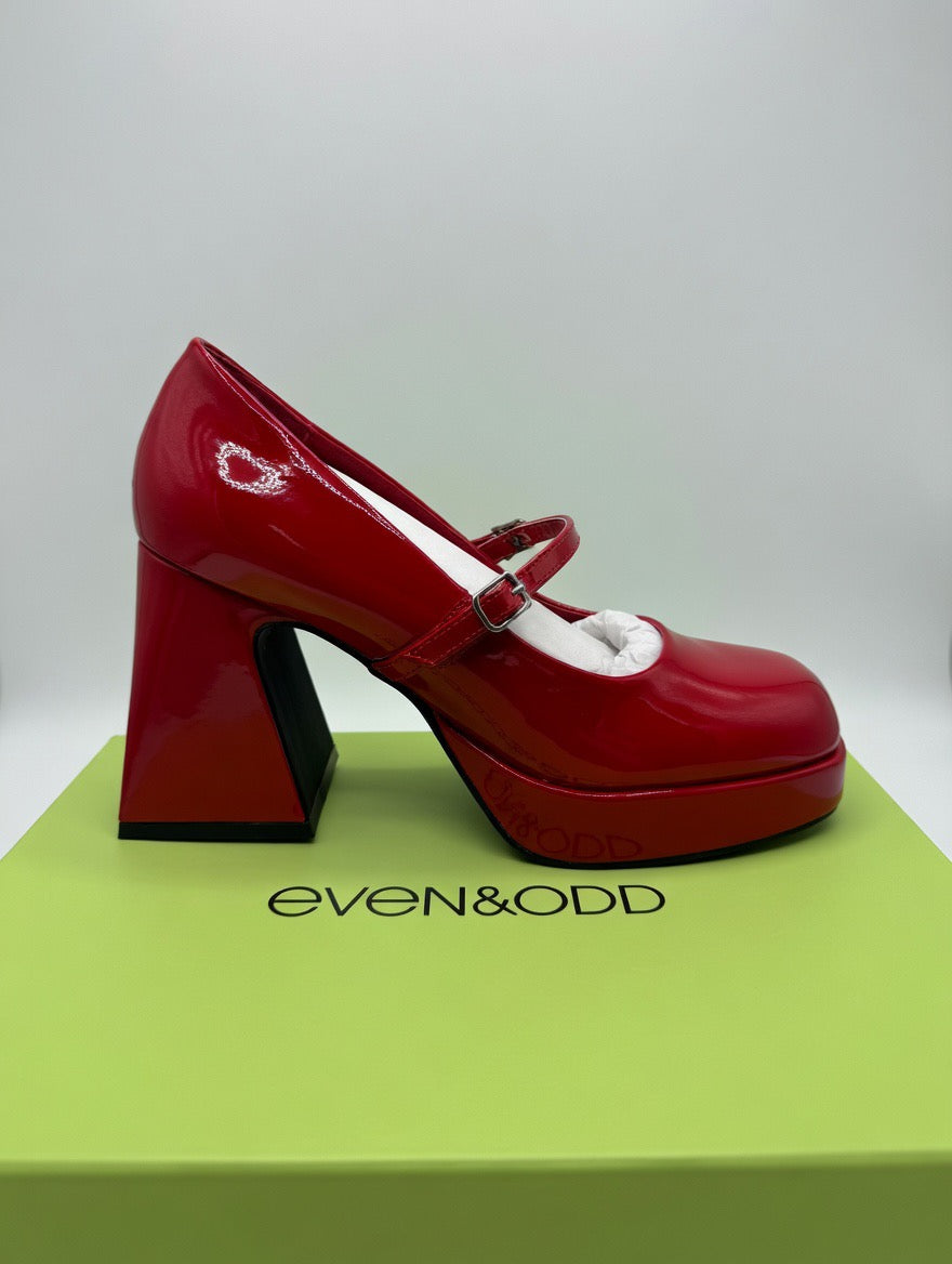 Even&Odd Red Patent Leather Mary Jane Platform Heels